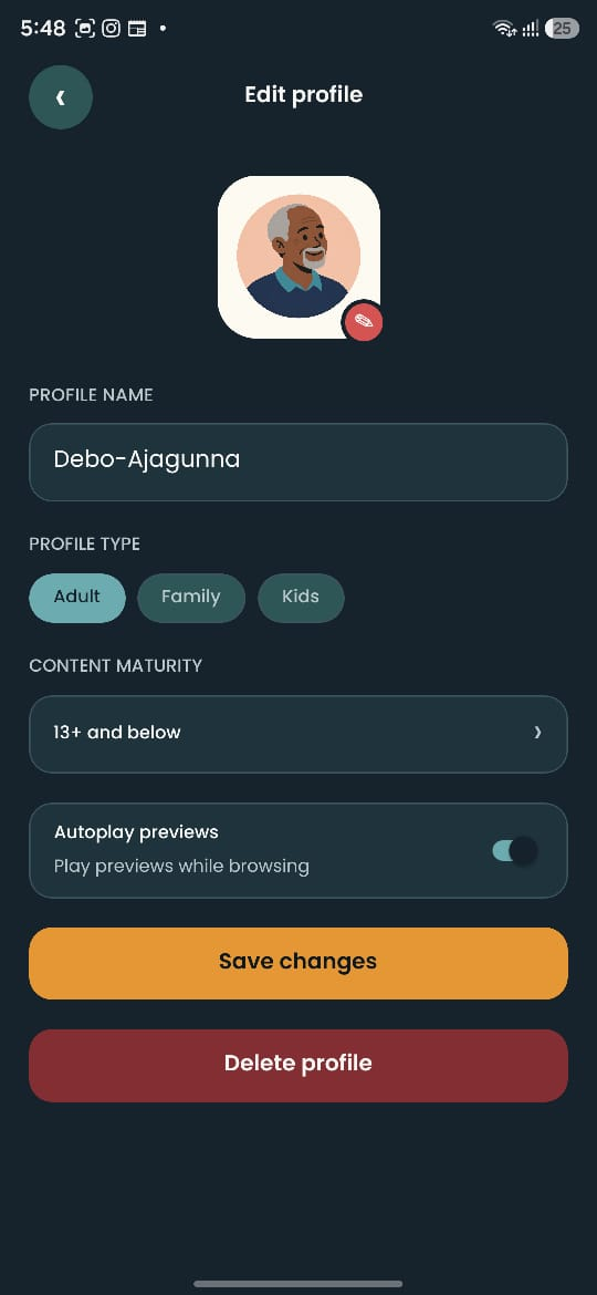 GMNet edit profile screen