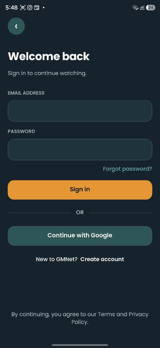 GMNet sign in screen